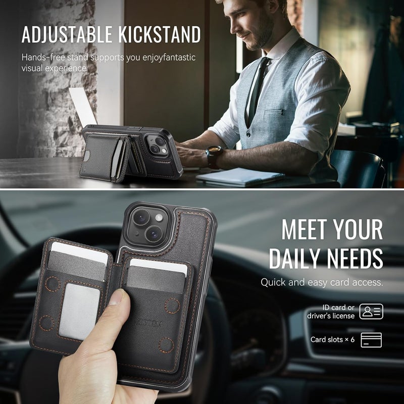 Usroom for iPhone 15 Plus Detachable Wallet Case with Card Holder, 2 in 1 RFID Blocking Credit Slots Kickstand Shockproof Phone Wallet for iPhone 15 Plus 6.7" Black - Image 5
